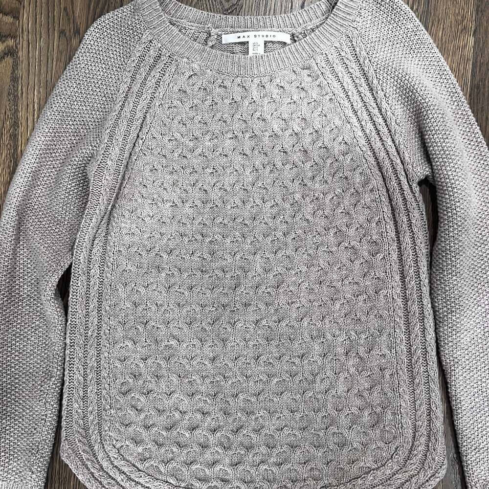 Max Studio Sweater Pullover M Cable Basket Knit Tunic Ski Wool Blend Beige